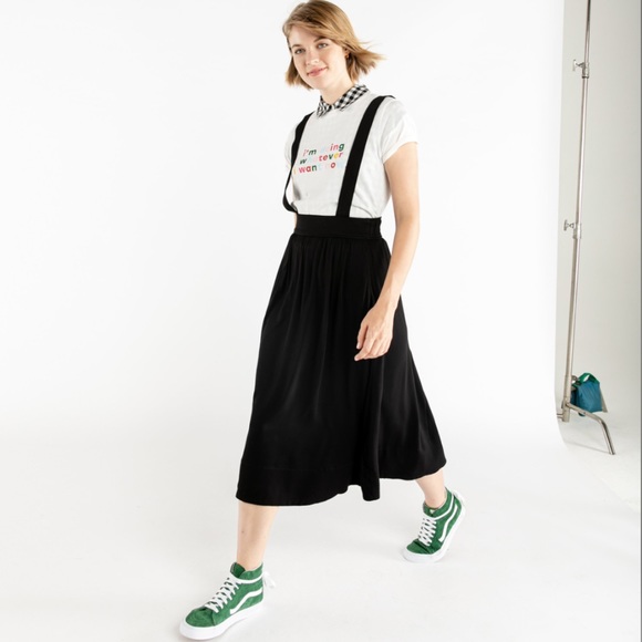 suspender midi skirt